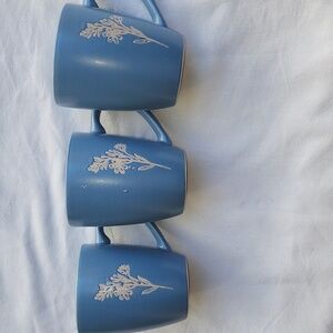 Woodland Cottage Collection Etched Floral Blue Stoneware Mug 12oz, Set Of 3